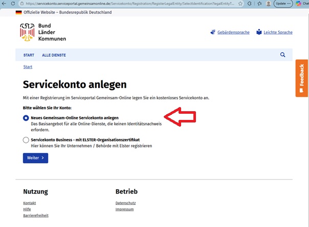 E-Rechnung GemeinsamOnline Servicekonto