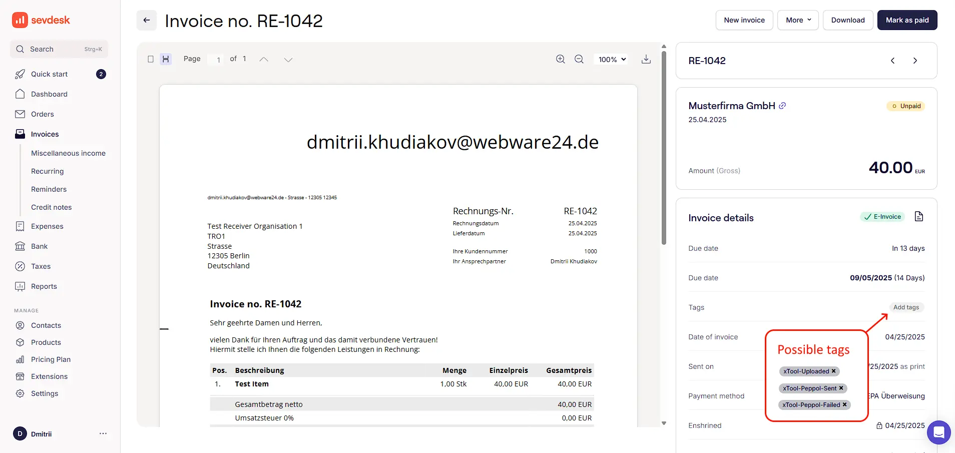 SevDesk Invoice